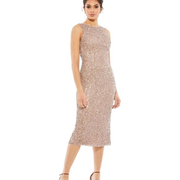 Mac Duggal SLEEVELESS SEQUINED MIDI SHEATH DRESS SZ 8 NWT - Picture 2 of 12